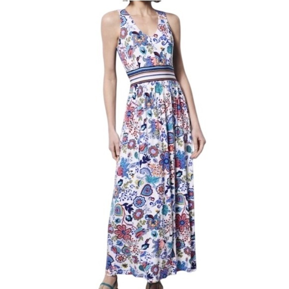Milly Floral Print Maxi Dress Multicolor Sleeveless V Neck Size XL